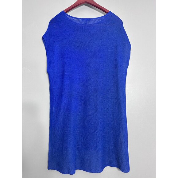 Eileen Fisher Adriatic Blue Rayon Nylon Crinkle Diamond Tunic Sweater Top M - Picture 9 of 9
